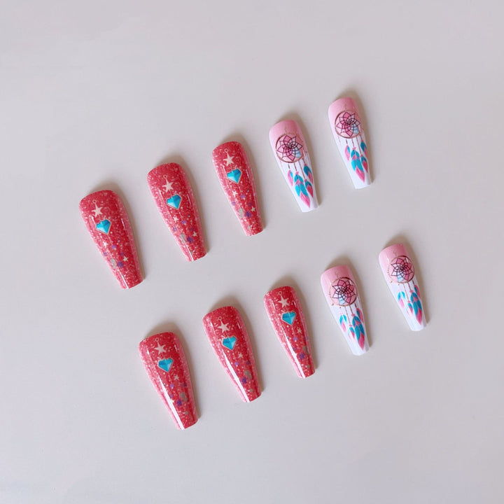 Artificial nail set with stunning 3D designs and glitter accents Kalsten