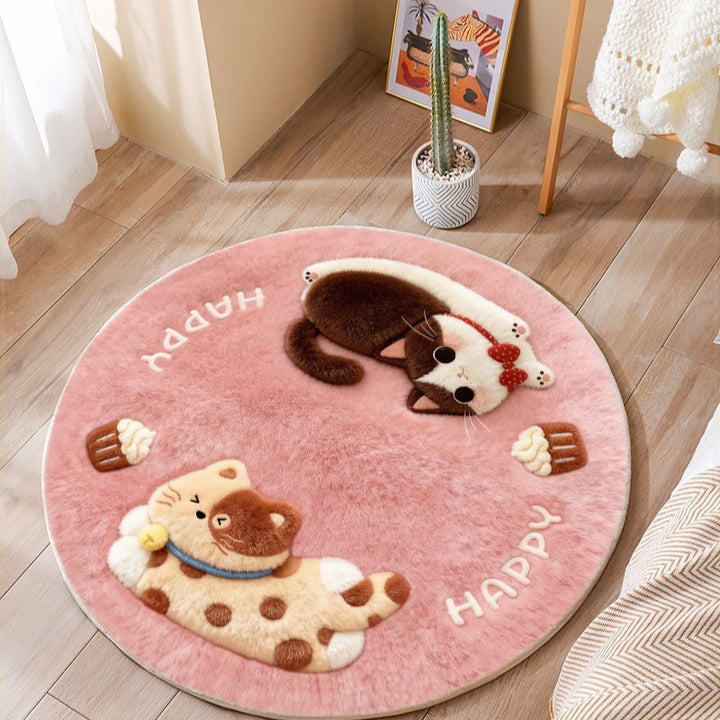Cute Cat-Themed Plush Round Mat