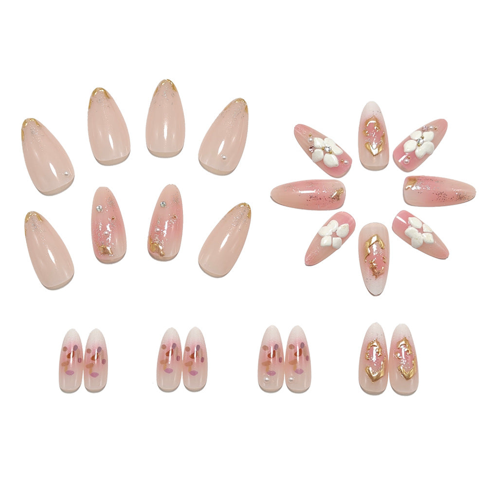 Artificial nails with delicate floral decorations and glitter effects Kalsten