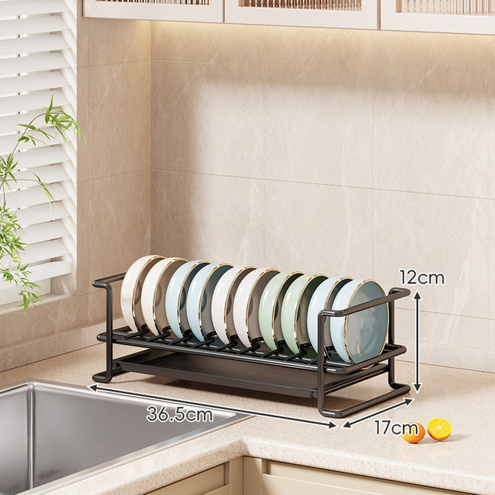 Compact Stainless Steel Countertop Plate Organizer with Removable Drip Tray