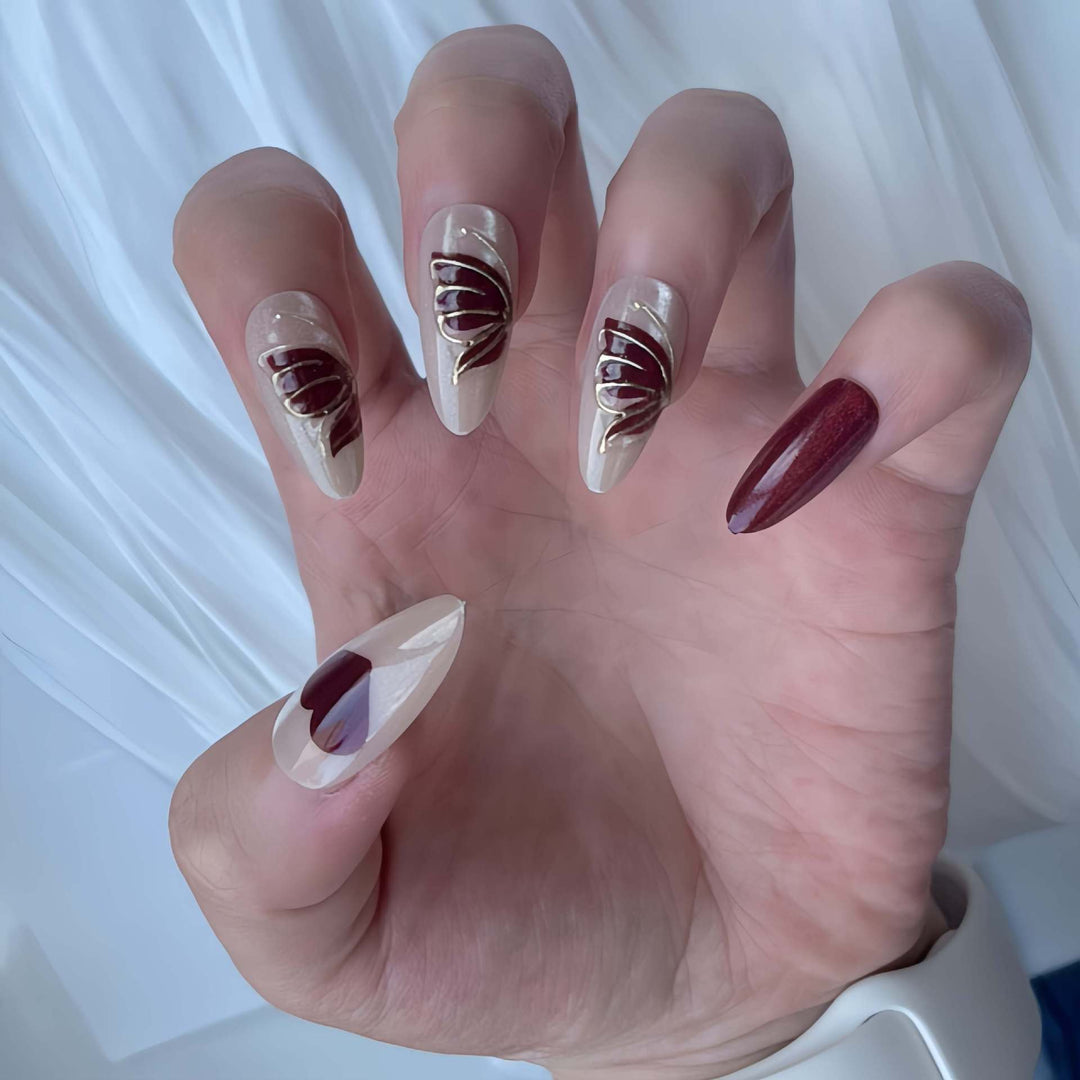 Artistic Heart-Accented Press-On Nail Set Kalsten