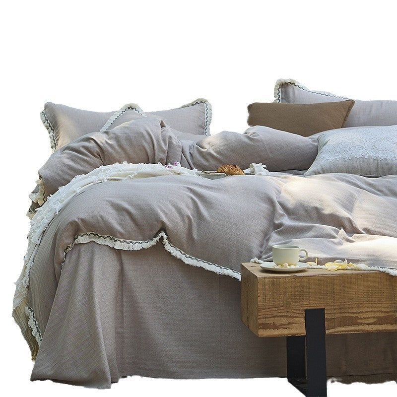 Linen bedding set with washed cotton-linen quality and decorative crochet lace
