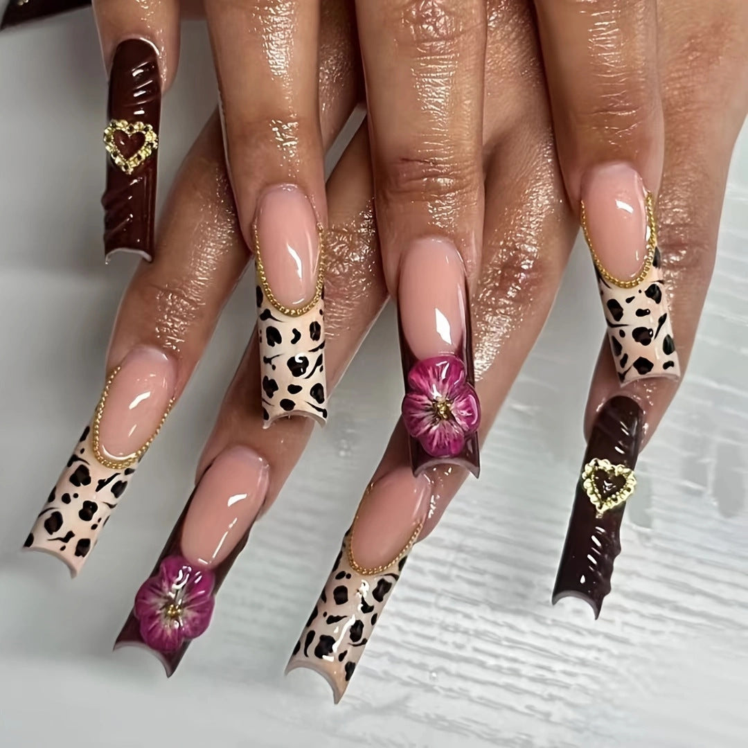 Artistic Leopard and Floral Press-On Nails Kalsten