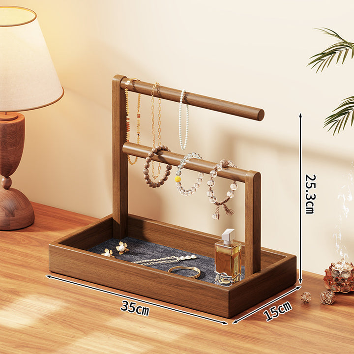 Multi Level Wooden Jewelry Display and Organizer Stand with Felt Lined Tray