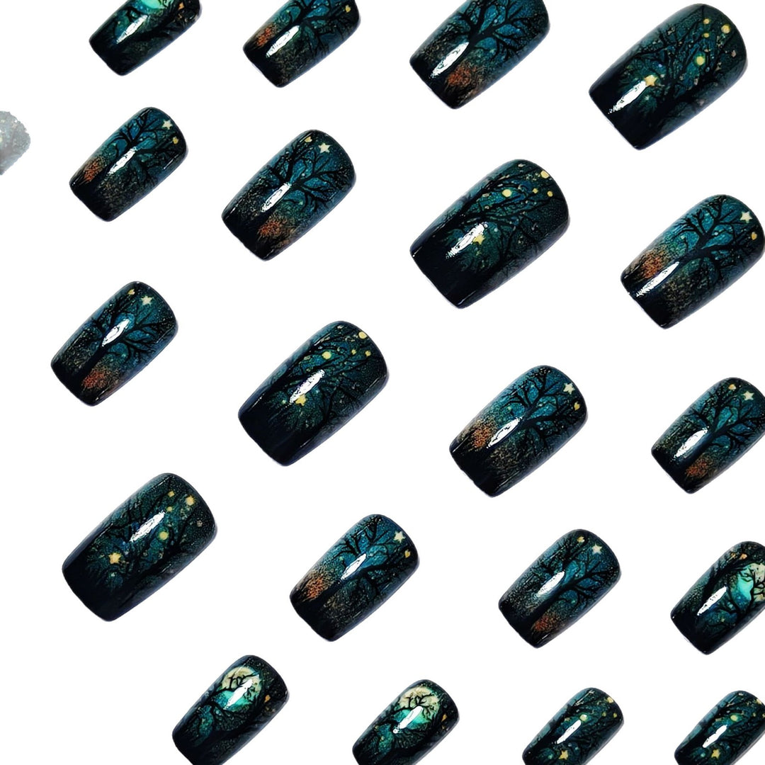 Creative Acrylic Nails with Midnight Forest Design Kalsten