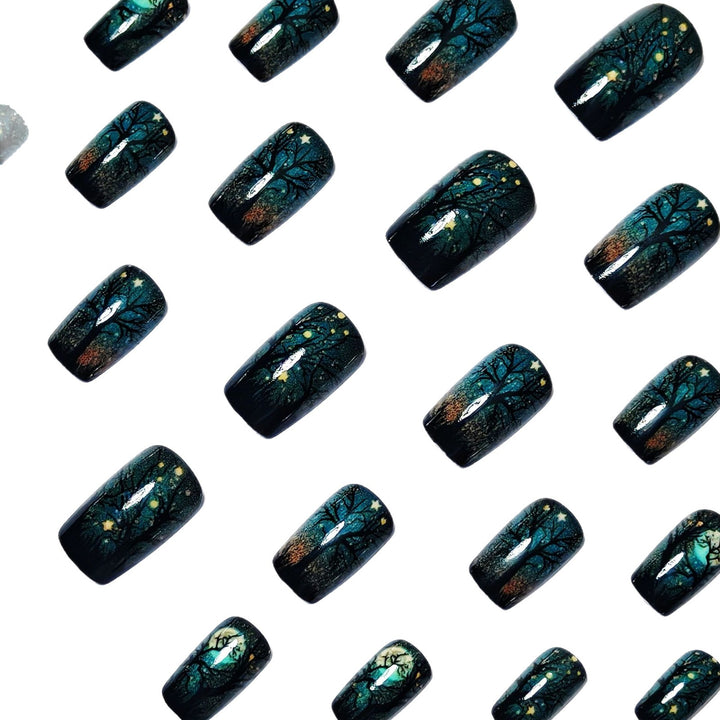 Creative Acrylic Nails with Midnight Forest Design Kalsten