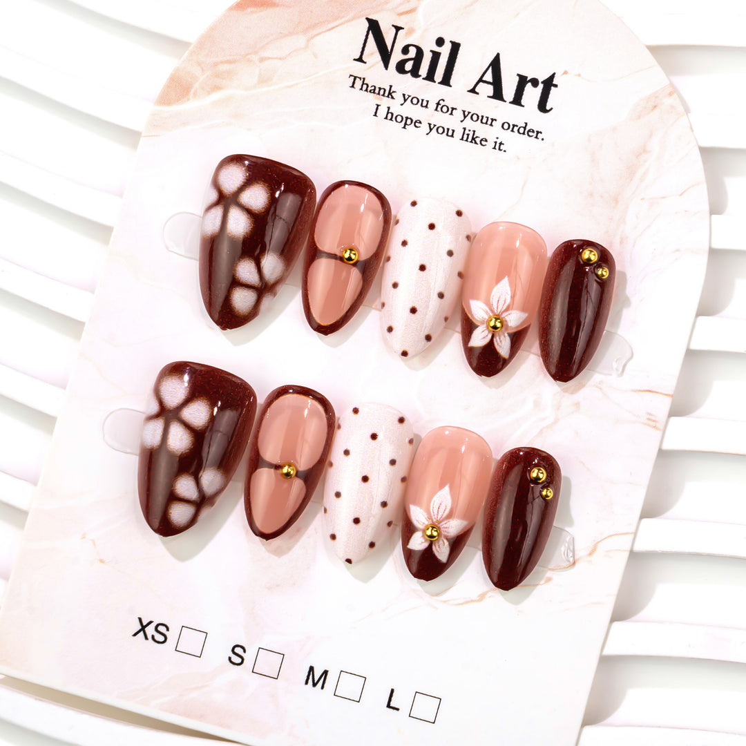 Decorative Press-On Nail Art Set with Floral Accents