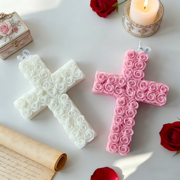 Rose-Decorated Cross Candle
