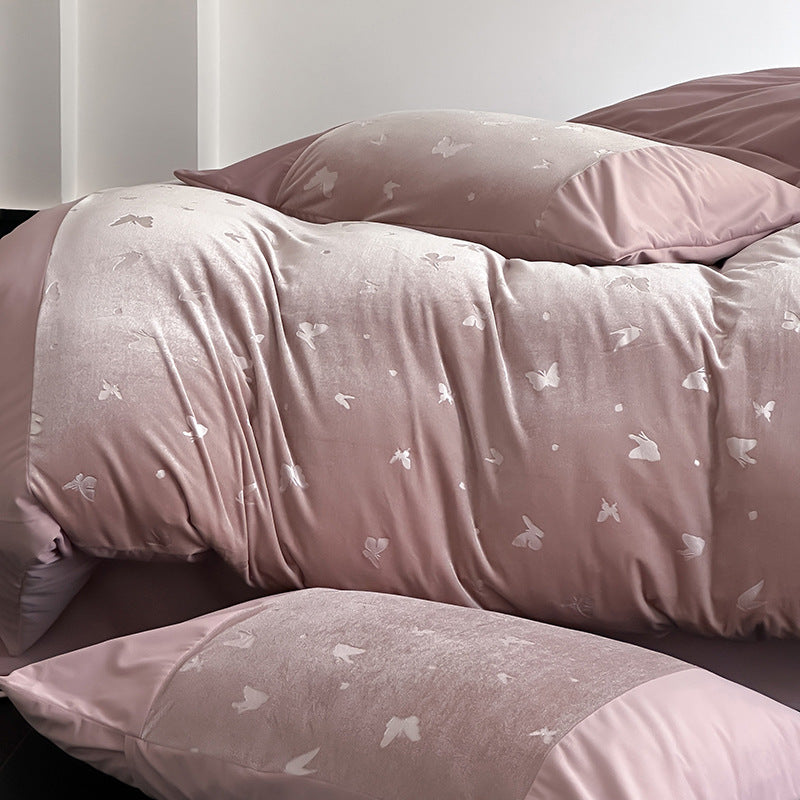Luxurious bedding set with silk matte finish and butterfly jacquard