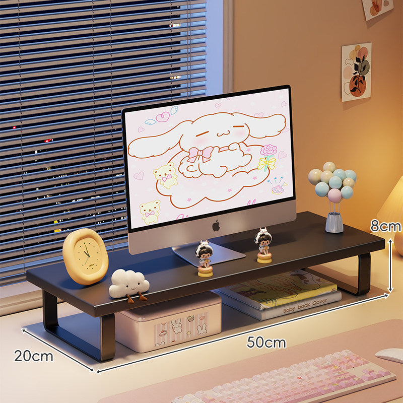 Elevated Monitor Riser Stand with Wood-Effect Top Metal Frame and Under-Shelf Storage