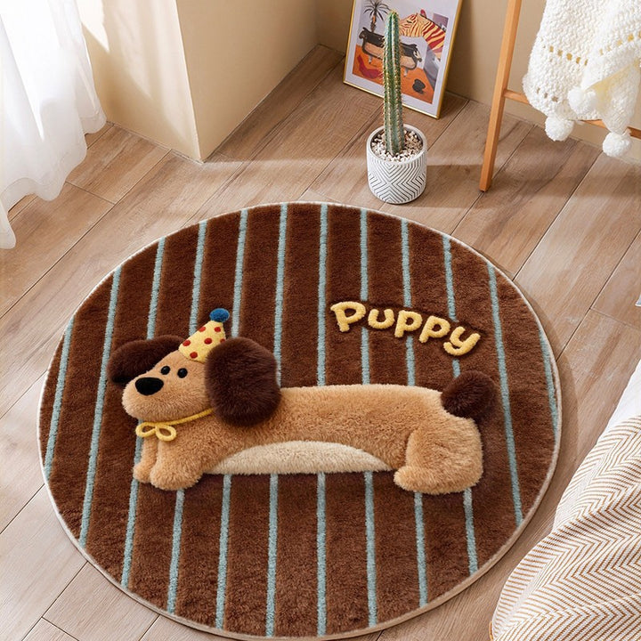 Round Cartoon Dog Rug