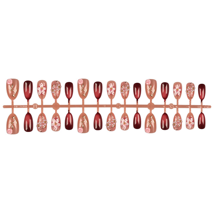 Artistic Press-On Nail Art Set with Floral Accents