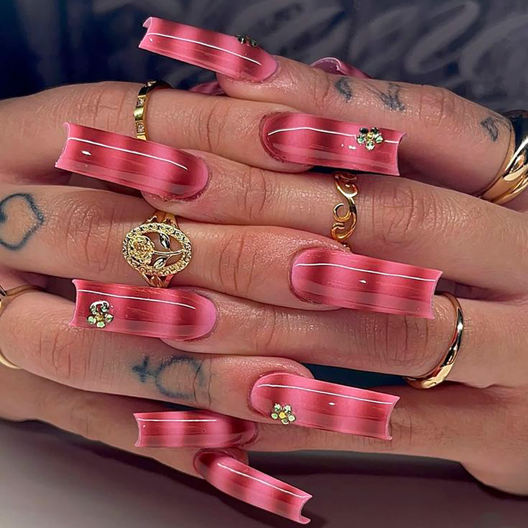Long Glossy Press-On Nails Design Kalsten