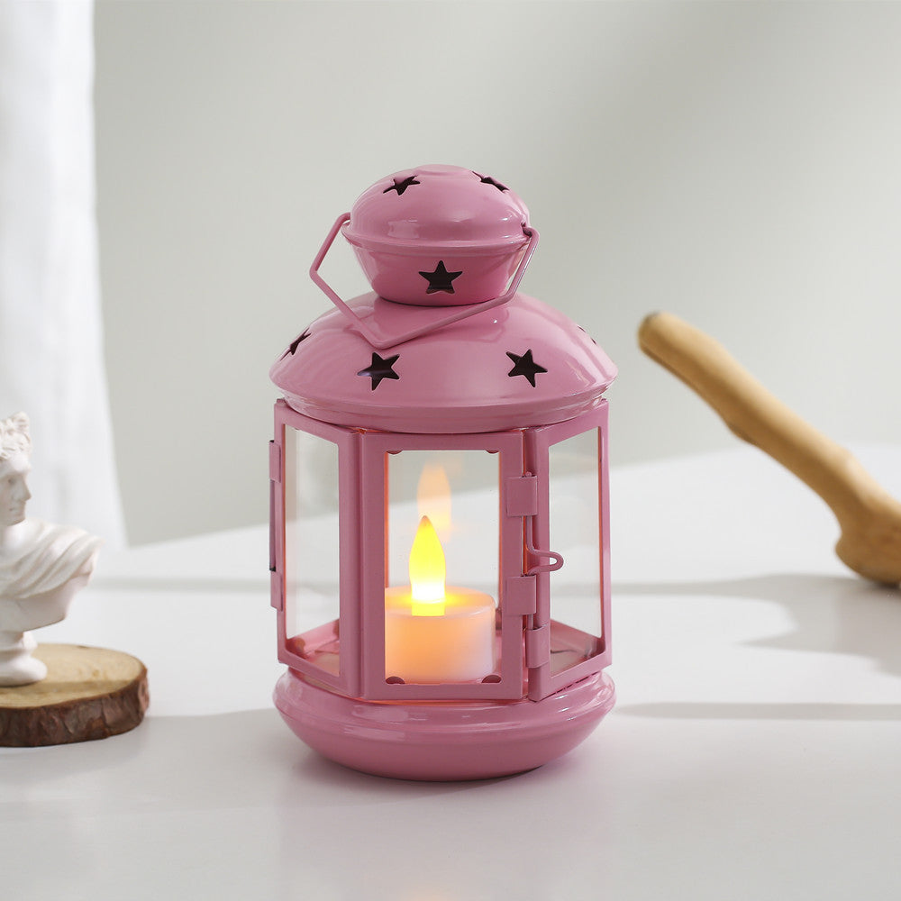 Decorative Star-Cut Glass Panel Metal Tea Light Lantern Kalsten