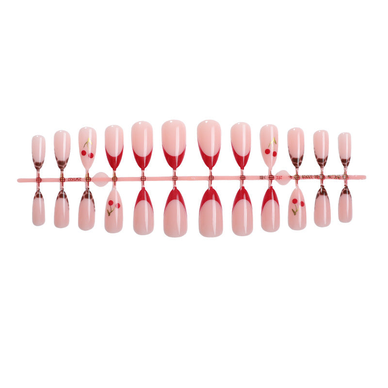 Artificial nail set with fruity cherry design and elegant gradient color Kalsten