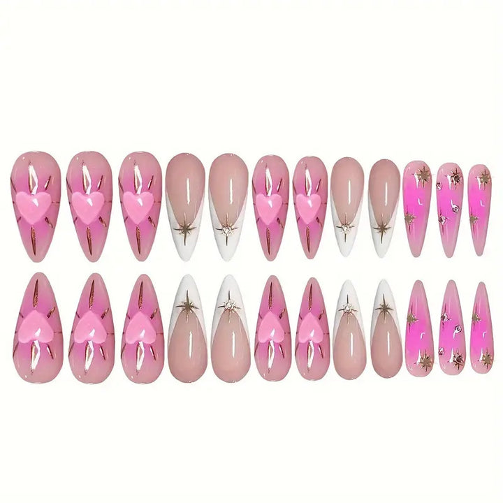 Heart-Embellished Stiletto Press-On Nails Kalsten