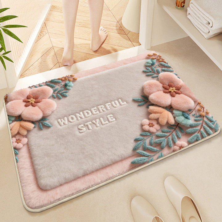 Floral-Themed Soft Microfiber Bath Mat