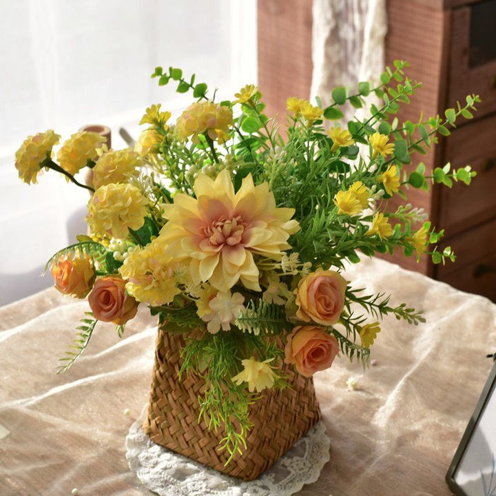 Elegant Synthetic Floral Arrangement in Woven Basket