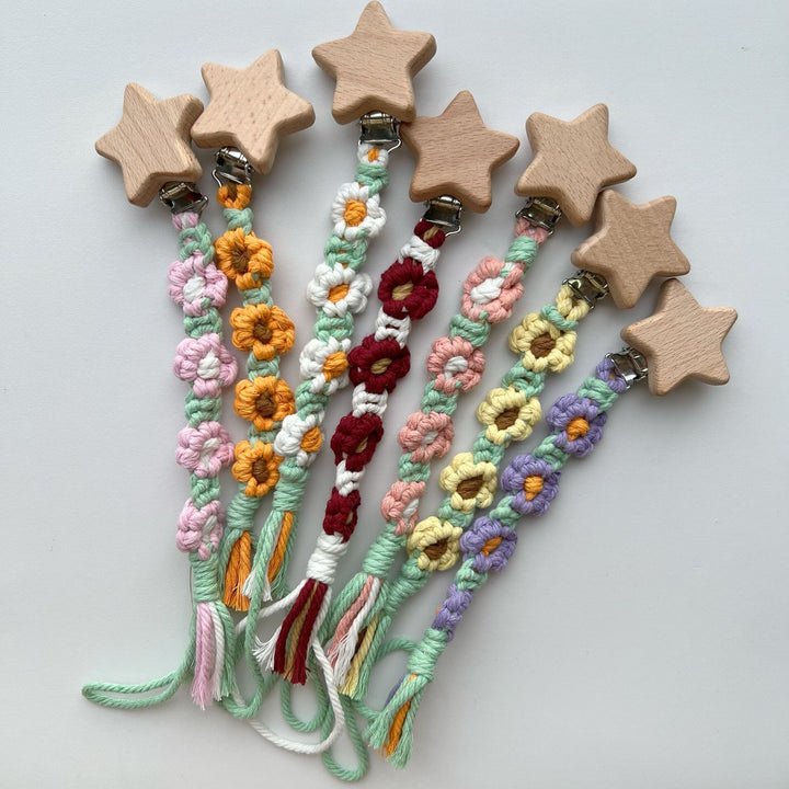 Macramé Stroller and Pacifier Lanyard with Wooden Star Clip