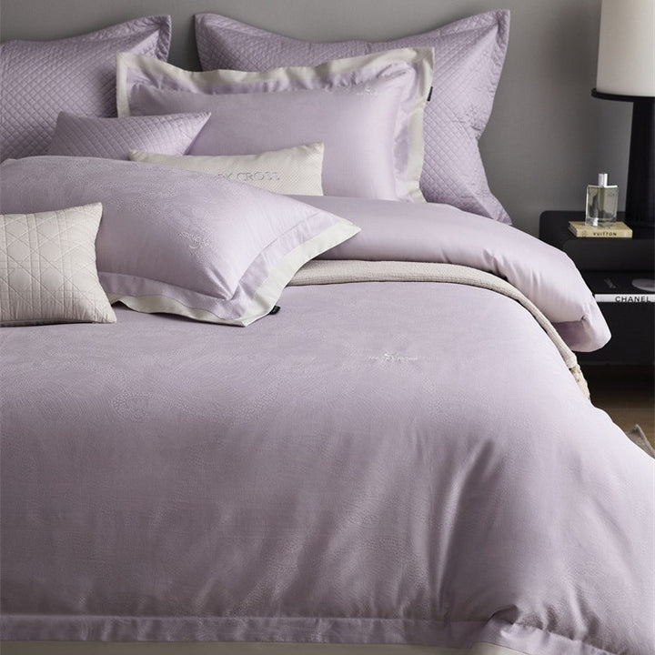 Premium duvet cover set with subtle jacquard structure and decorative ribbon Kalsten