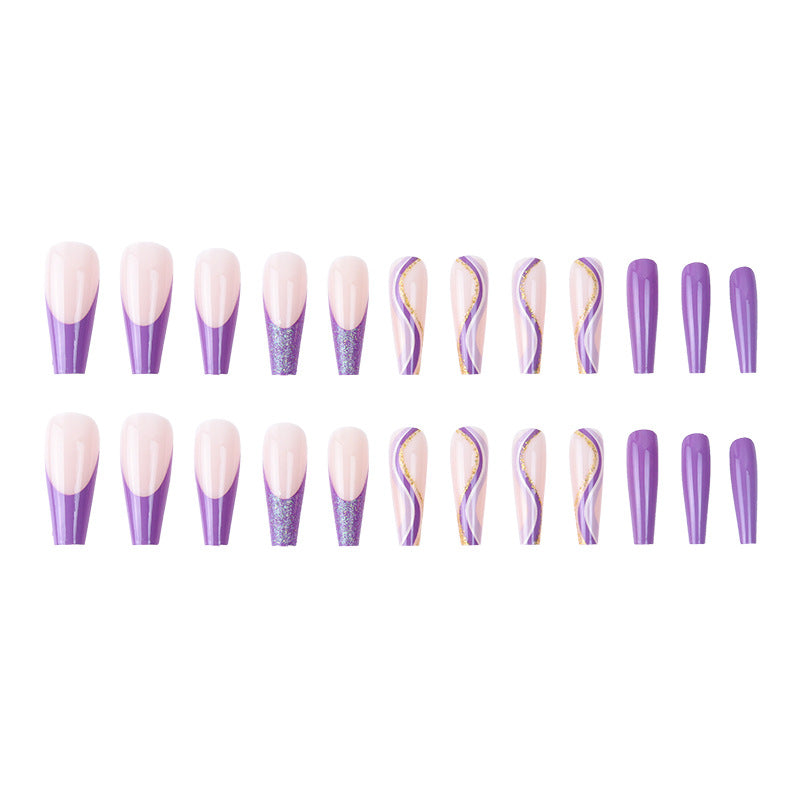 Glamorous French Tip Stiletto Press-On Nails Decorated with Glitter and Gold Accents Kalsten