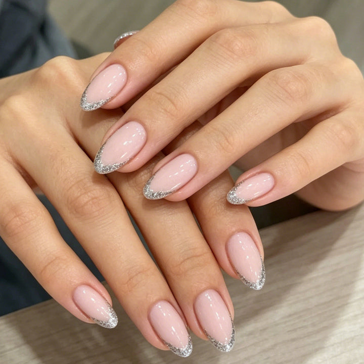 Elegant Glitter-Trimmed Gel Nail Enhancements Kalsten