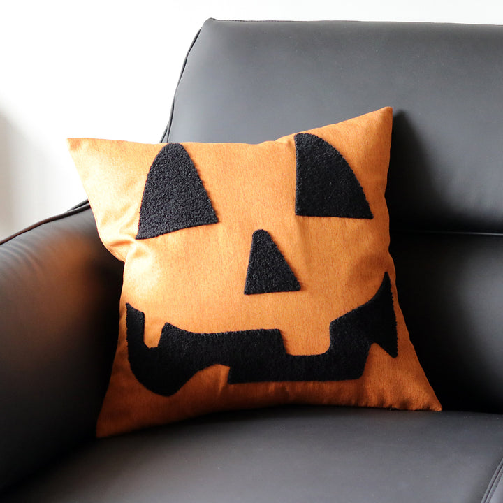 Embroidered Autumn Pumpkin Velvet Accent Pillow Cover