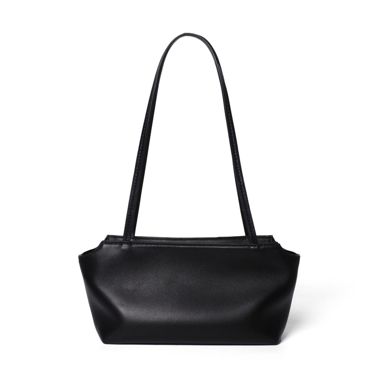 Structured Pebbled Faux-Leather Trapezoid Shoulder Tote with Double Slim Straps