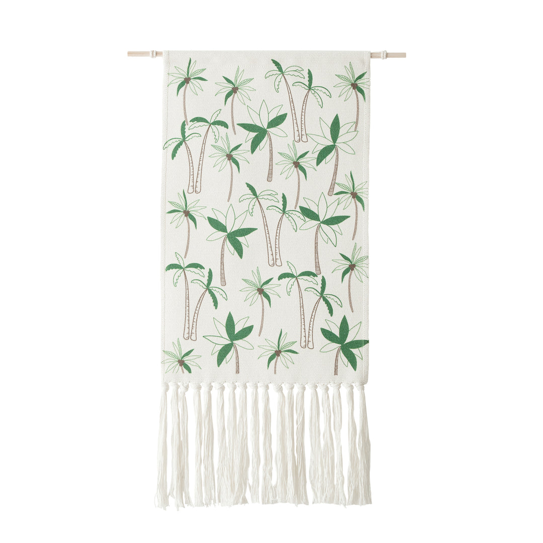 Woven wall hanging with floral jacquard structure and long fringes Kalsten
