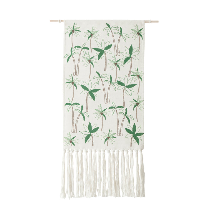 Woven wall hanging with floral jacquard structure and long fringes Kalsten