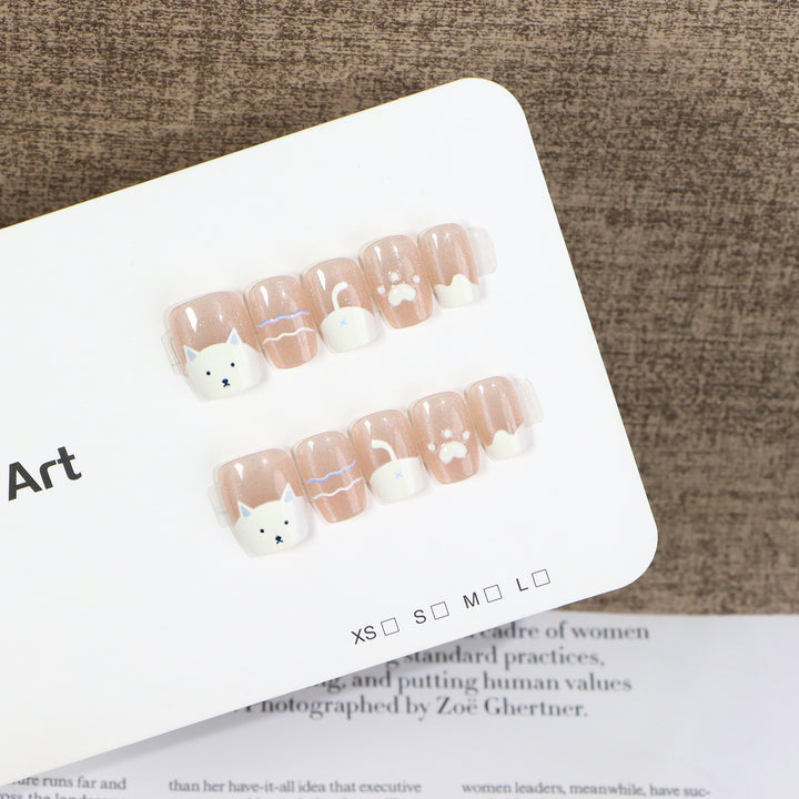 Cat-Themed Press-On Nail Art Kalsten