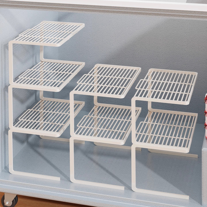 Compact Three Tier Slatted Metal Countertop Pantry Organizer