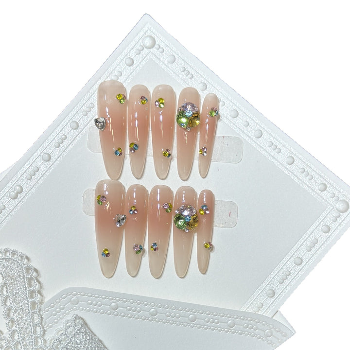 Glamorous Stiletto Press-On Nail Set with Colorful Gem Accents Kalsten