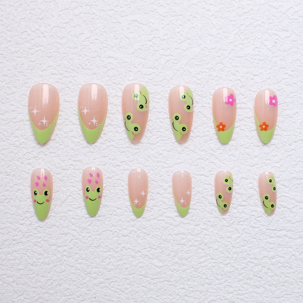 Artificial nail set with creative frog designs and playful accents Kalsten