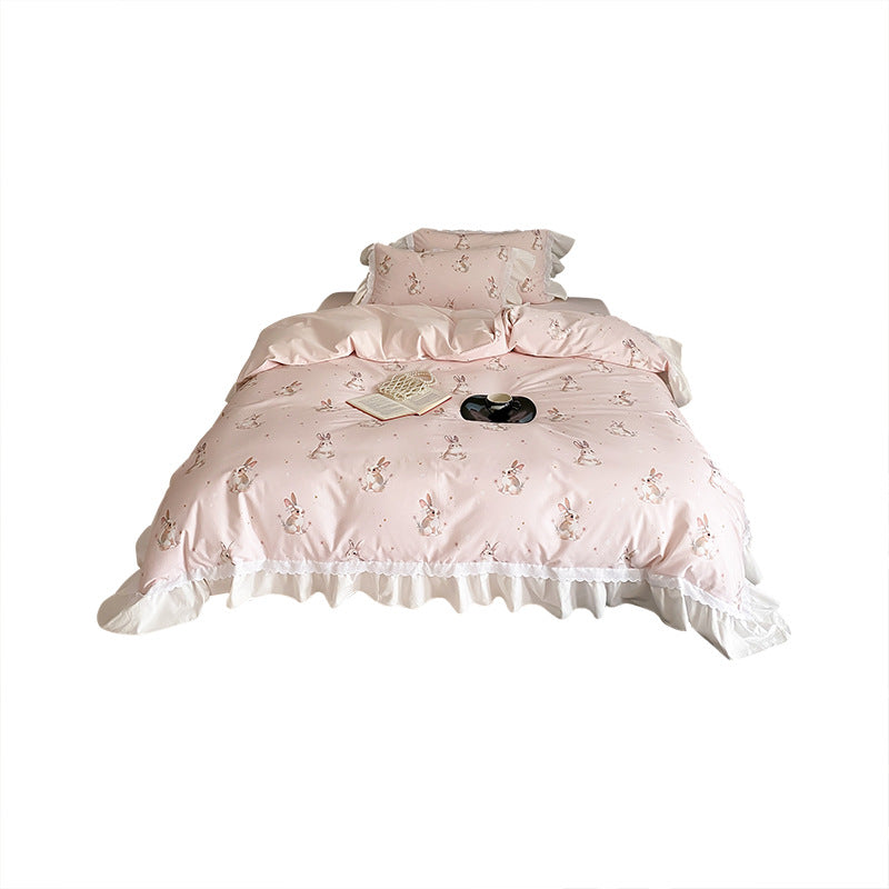 Bedding set with ruffles and cute bunny print