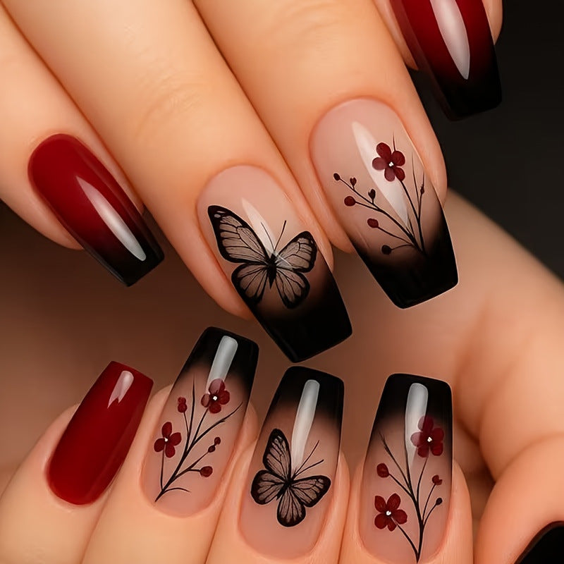 Artificial nails with butterfly and flower motifs Kalsten