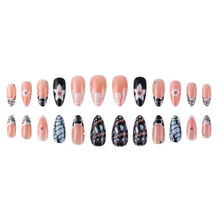 Artistic Press-On Nail Set with Floral and Textured Design Kalsten
