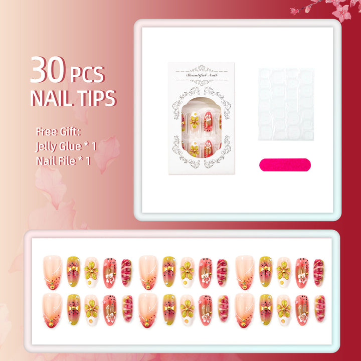 Floral Watermelon-Themed Press-On Nail Art Set