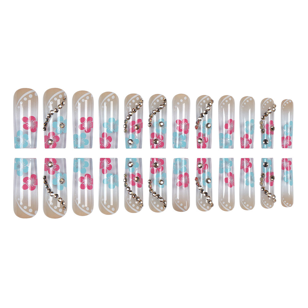 Floral Design Press-On Nails with Decorative Gem Accents Kalsten
