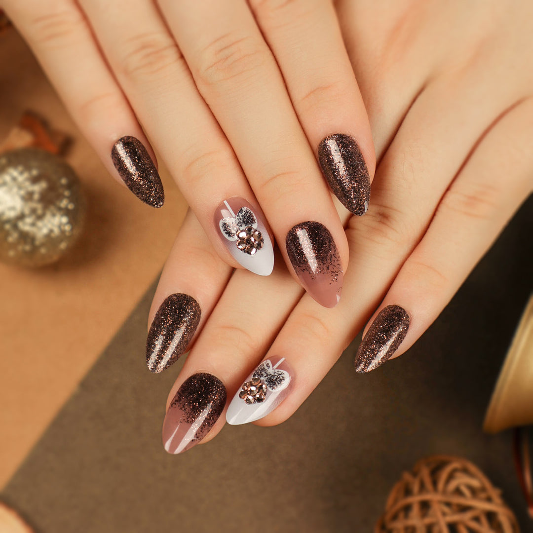 Artful Nail Extensions with Glitter and Heart Motif Kalsten
