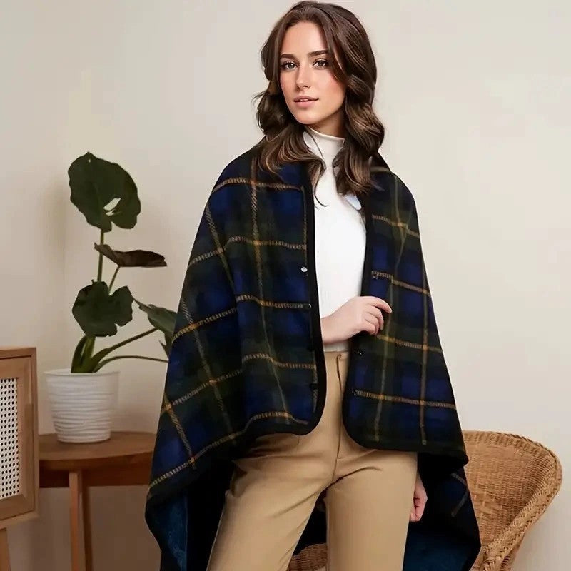 Women’s stylish hooded blanket with checkered pattern Kalsten