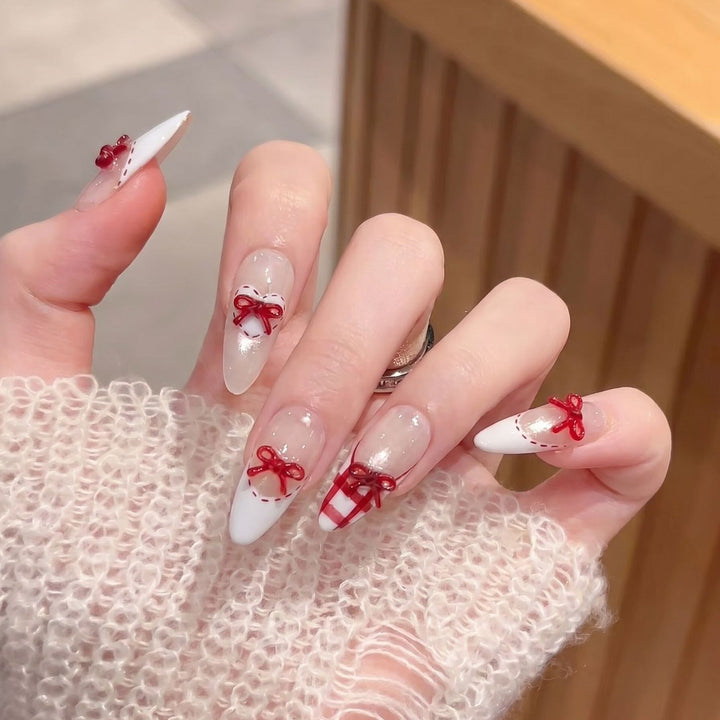 Decorative Stiletto Press-On Nail Set with Bow Accents Kalsten