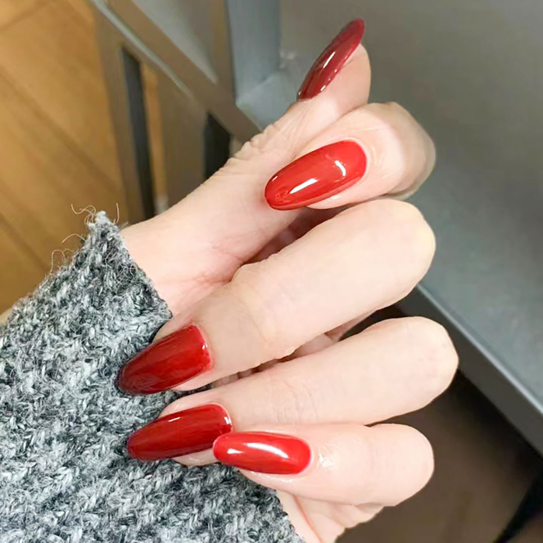 Glossy Almond-Shaped Press-On Nails