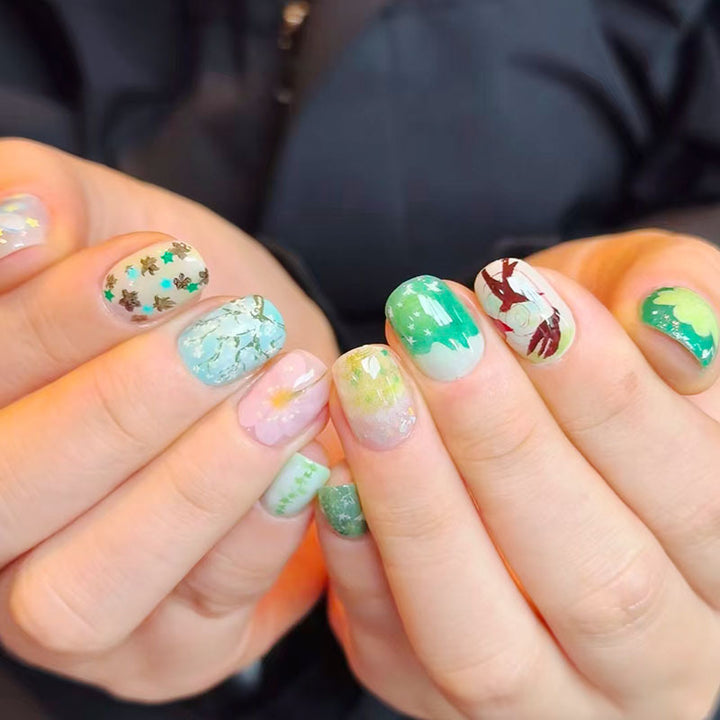 Artistic Cat-Themed Press-On Nail Art Set Kalsten