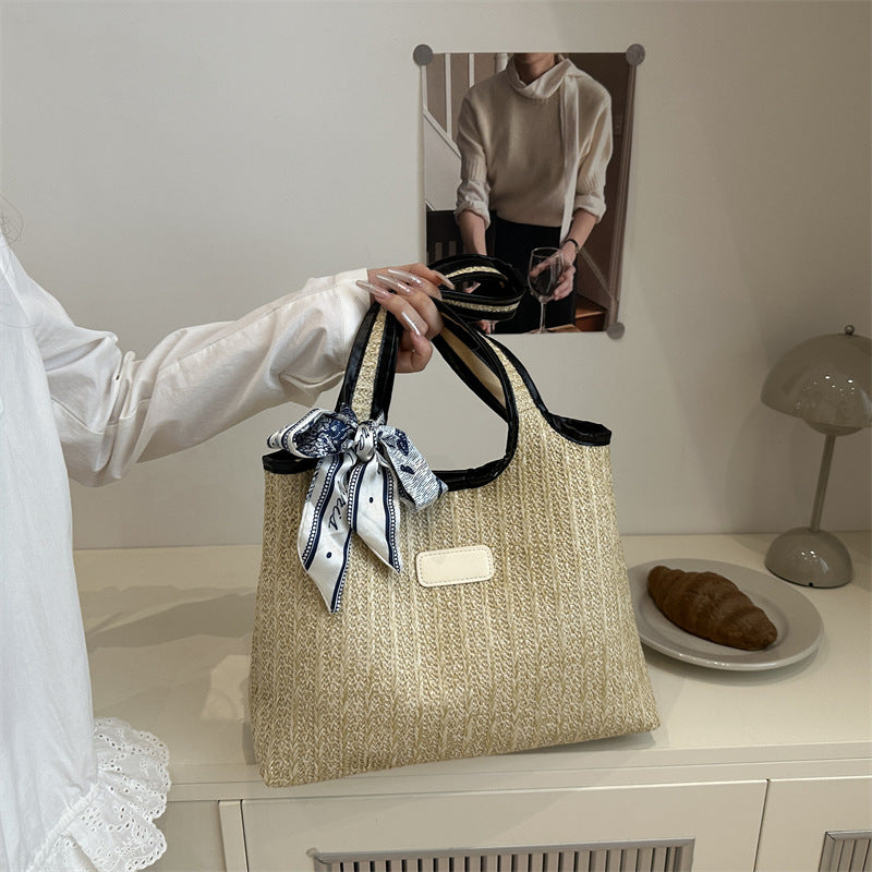Textured Weave Tote Bag with Elegant Bow Kalsten
