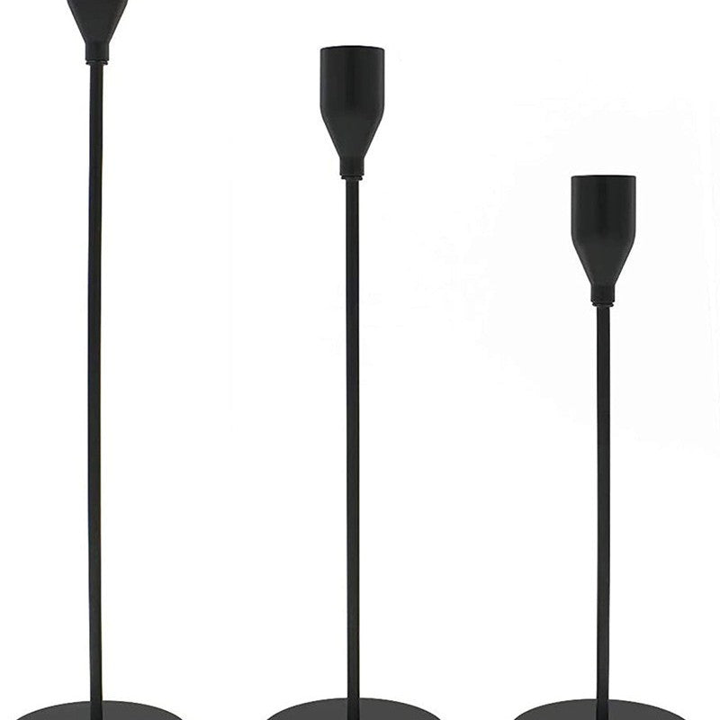 Modern Minimalist Taper Candle Holder Set with Polished Metal Finish Kalsten