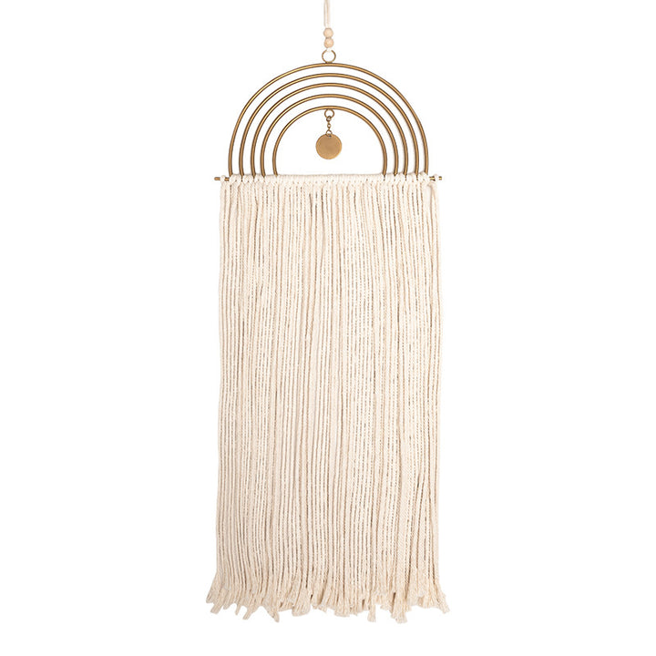 Boho macrame wall hanging with semicircle metal frame and long fringes Kalsten