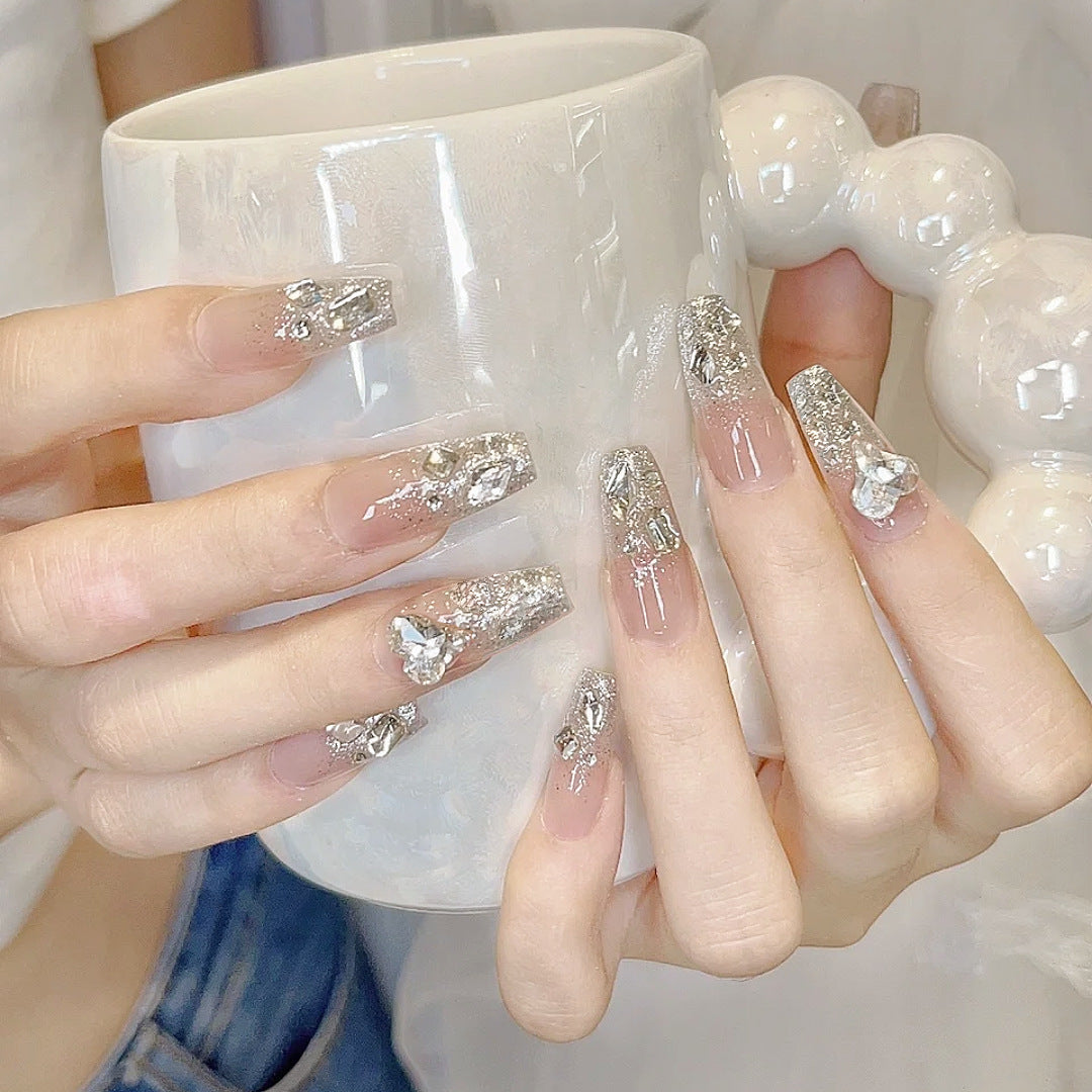 Elegant Stiletto Press-On Nail Set with Silver Embellishments Kalsten
