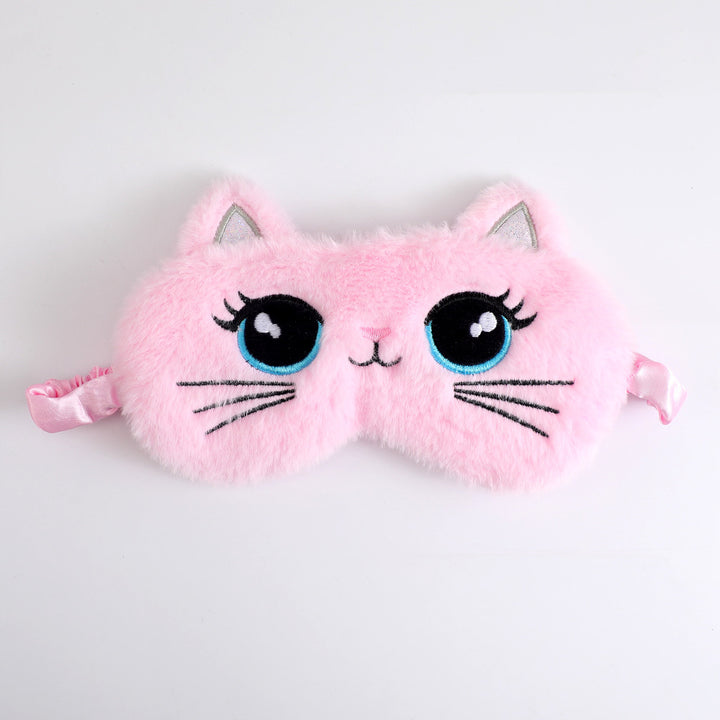 Women's cozy sleep mask in cat shape with embroidered face, soft plush ears, and adjustable satin ribbon Kalsten