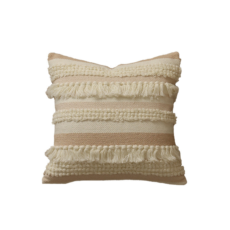 Decorative woven cushion cover with fringes and textured striped design Kalsten